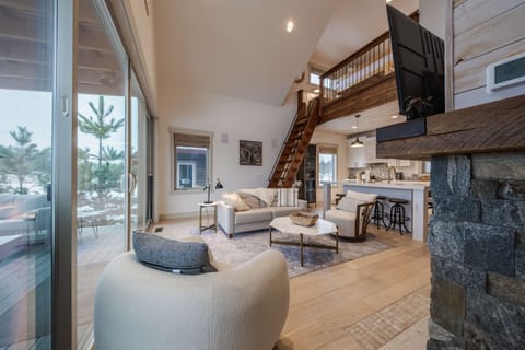 House, Multiple Beds, Hot Tub, Mountain View (Wilderness Club Golfer's Cottage) | Living area | 65-inch flat-screen TV with digital channels, fireplace
