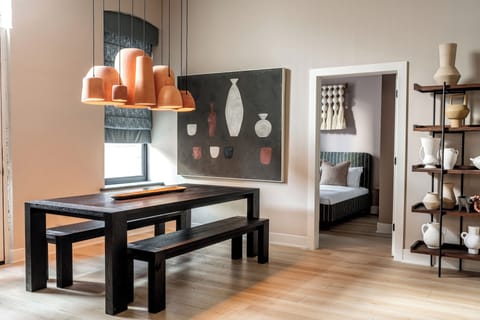 Dining area complemented by earthy tones