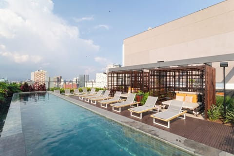 Outdoor pool, sun loungers