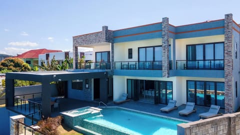 A wide angle shot of the pool deck