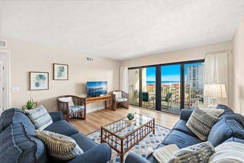 Spacious living room that walks out to the 7th floor balcony
