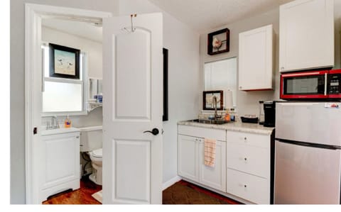 Kitchenette, utensils, coffee maker, spices, electric skillet, toaster oven