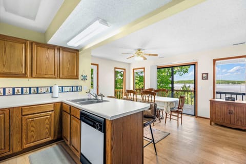 The open kitchen offers ample space & every home comfort