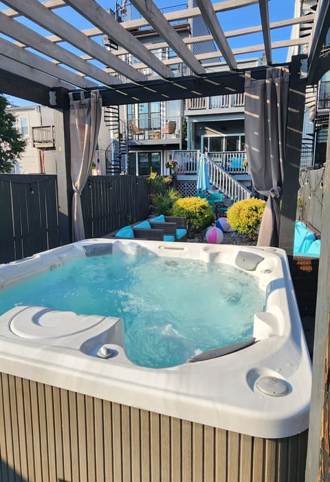 Hot tub and backyard 