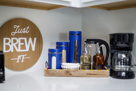 Start your morning right with a nice cup of Coffee. Enjoy the Coffee Bar with specialty syrups, Creamers and sugar. Electric tea kettle and Coffee maker provided for your convivence.