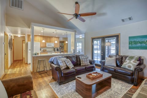 View from your primary bedroom doorway. This cozy family set up has everything you and your guests will need for making memories here in Pagosa!