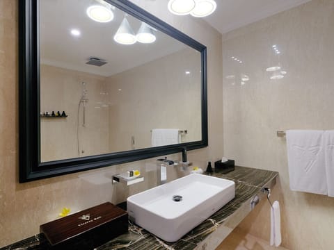 Junior Suite | Bathroom | Shower, rainfall showerhead, eco-friendly toiletries, hair dryer
