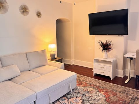 Cozy sectional sofa—perfect for relaxing or extra sleep space