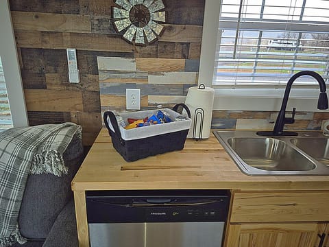 Water, chips, cookies and snacks