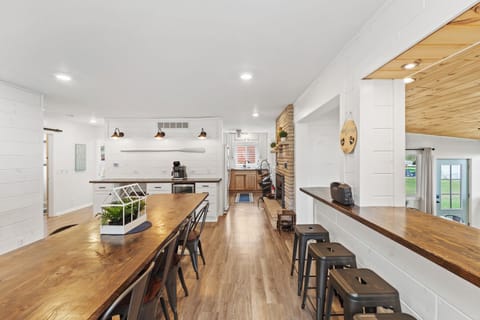 Dining table can seat 8 and counter seats 7