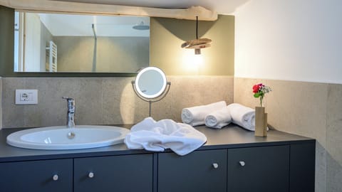 Shower, towels, toilet paper