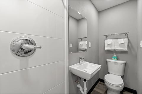 Studio | Bathroom | Combined shower/tub, towels, toilet paper