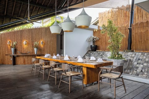 The dining area is the focal point of the open floor plan.