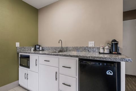 Mini-fridge, microwave, coffee/tea maker