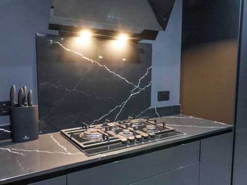 Fridge, dishwasher, electric kettle, toaster