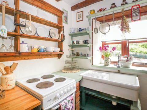 Fridge, electric kettle, toaster, cookware/dishes/utensils