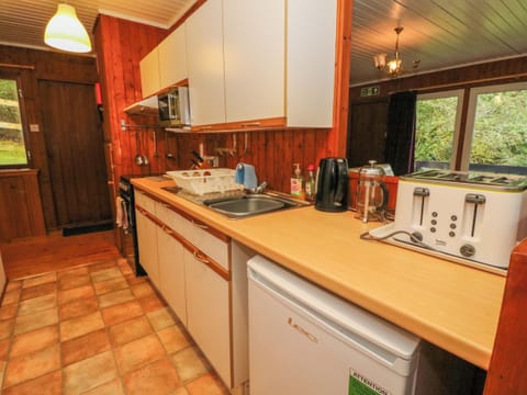 Fridge, electric kettle, toaster, cookware/dishes/utensils