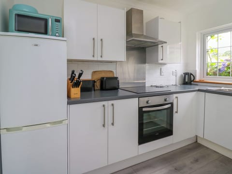 Fridge, electric kettle, toaster, cookware/dishes/utensils