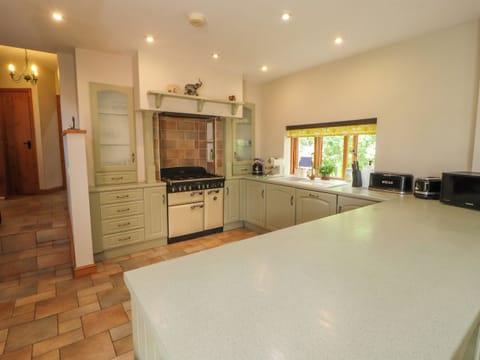 Fridge, electric kettle, toaster, cookware/dishes/utensils