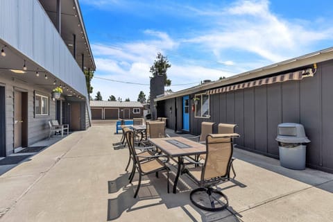 Patio furniture outside with grills
