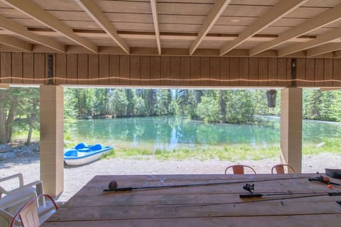 Lakeside fishing and cookouts await at the communal gazebo, with a grill