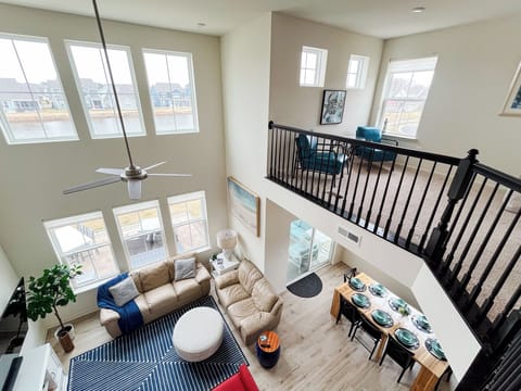 Living room with pond views