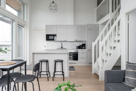 Apartment living room with an open-concept kitchen