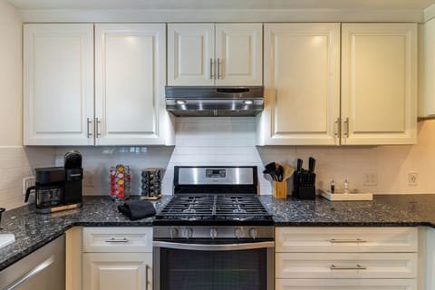 Equipped with stainless steel appliances.