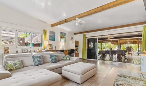 Bright open living room with cozy sectional