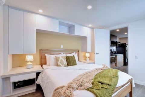 Nice and comfortable queen size bed. The safe is located in the bottom of closet on the left side. 