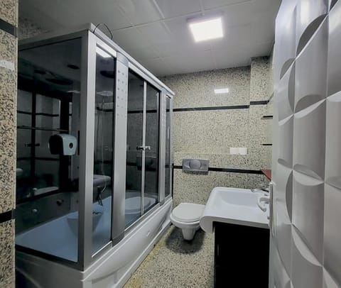 Shower, hair dryer, bathrobes, slippers