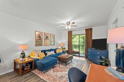 Living room with Smart Tv and blackout curtains 
