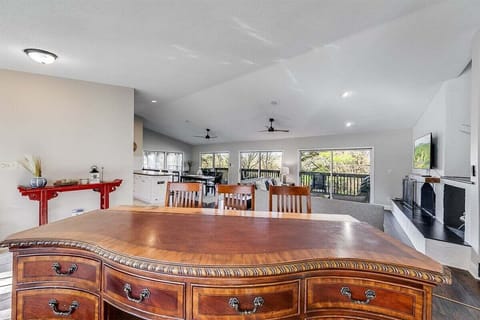 Ornate desk  & view of living area