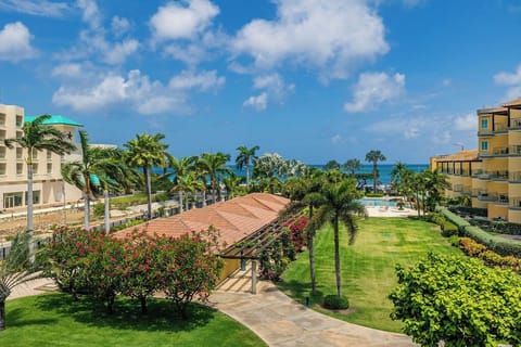 Stroll through beautifully landscaped grounds filled with swaying palms and vibrant tropical plants—an oasis of calm just steps from Eagle Beach.