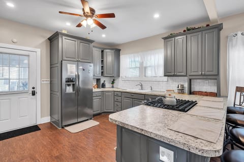 Indoors, Kitchen, Appliance, Ceiling Fan, Refrigerator