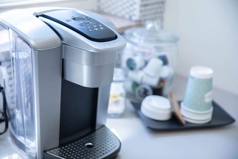 We provide k-cups, sugar, creamer, and tea!