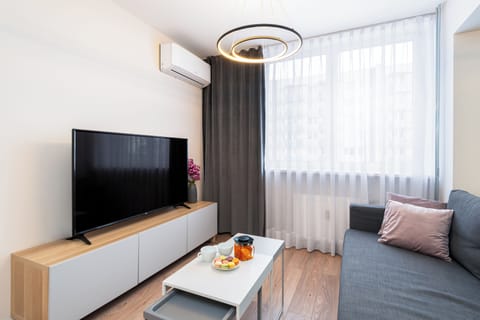 Comfort Apartment, Balcony, City View | Living area | 50-inch Smart TV with satellite channels, Netflix, streaming services