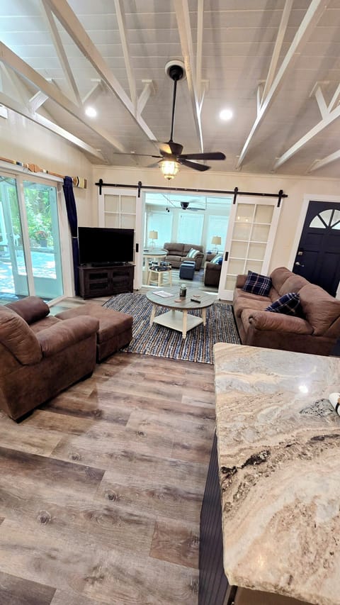 View from kitchen into living room 