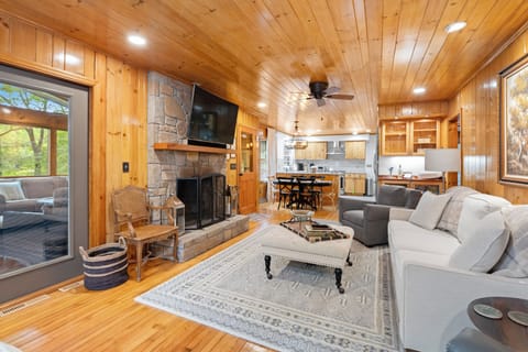 Living Area with Wood Burning Fireplace, Main Level