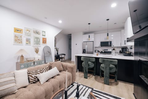 Living room with kitchen and kitchen island combo