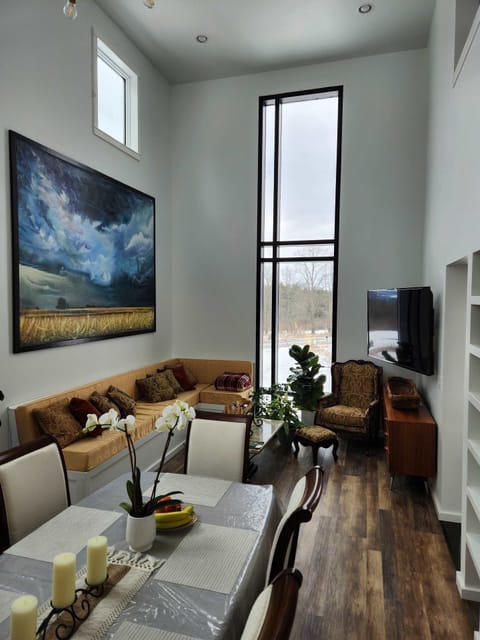 View of the atrium space and custom glass wall.  Feel refreshed with an abundance of light.