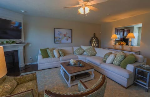 Smart TV, fireplace, DVD player, books