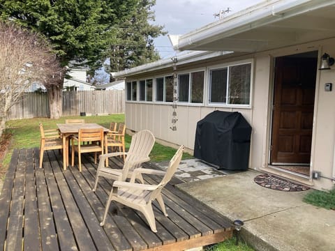 We have a large deck, BBQ, and outdoor seating for you.