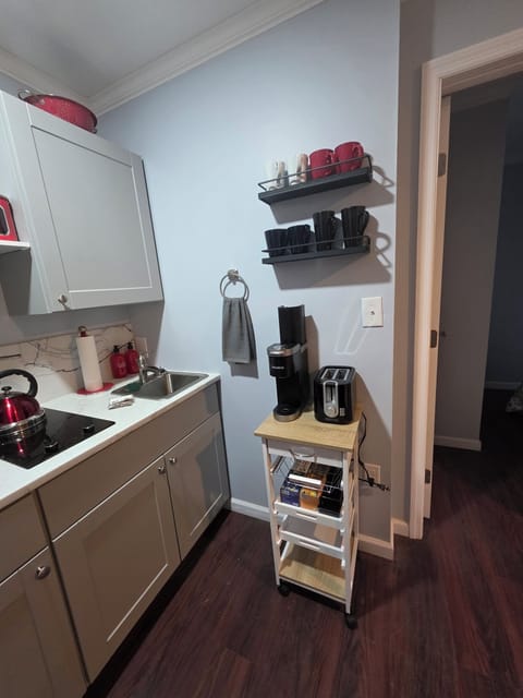 The beverage cart with coffee maker and toaster