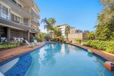 Resort style swimming pool providing a refreshing place to relax during your Caloundra holiday
