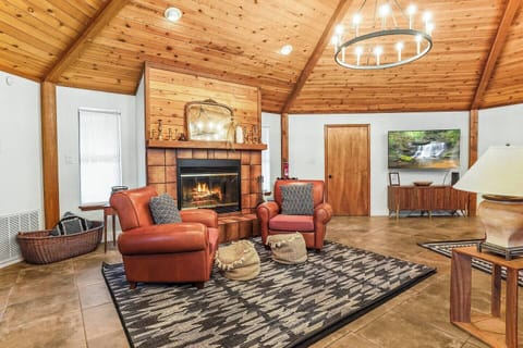 Seating area around fireplace