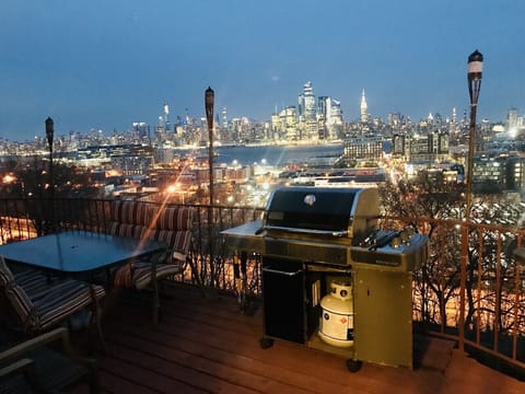 Complete view of New York City from the private deck area .