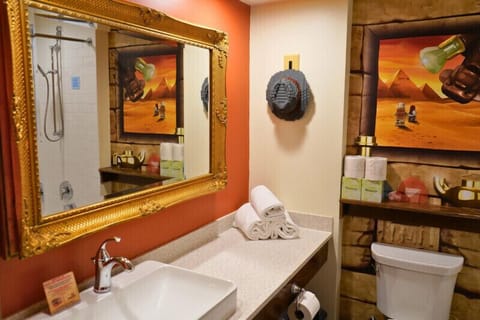 Combined shower/tub, hair dryer, towels, soap