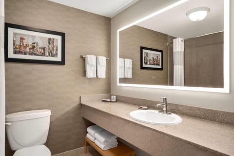 Rainfall showerhead, free toiletries, hair dryer, towels