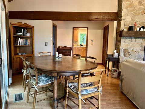 Dining table (seating for 6 shown; seats 8 comfortably and up to 10)